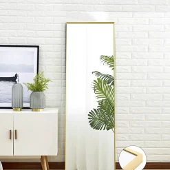 Miroir en Pied Grand, 150x40 cm, Grand Miroir de Sol Pleine Longueur, Suspendu, Rectangulaire, Doré