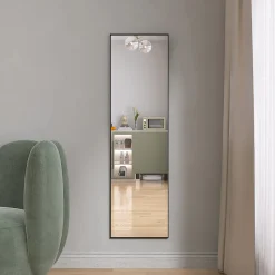 Miroir en Pied Grand, 140x40 cm, Grand Miroir de Sol Pleine Longueur, Suspendu, Rectangulaire, Noir