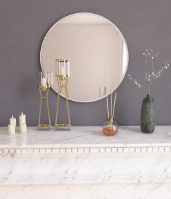 Miroir Euterpe, Verre miroité, Objet d'ameublement mural, Décoration avec miroir, 60x2h60 cm, Blanc