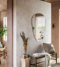 Miroir Goutte Asymétrique Tulup 50 x 100 cm Mural Sans Cadre Style Naturel et Minimaliste pour Intérieur Moderne