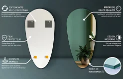 Miroir Goutte Asymétrique Tulup 45 x 90 cm Prêt à Poser Forme Organique pour Salle de Bain ou Entrée