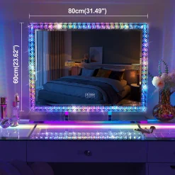 Miroir Hollywood Coiffeuse - LED 3 Tons 7 Modes RGB 80x60cm Blanc