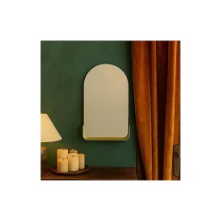 Miroir mural arche avec étagère doré 50x33cm