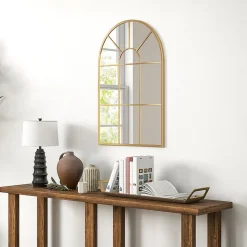 Miroir mural aspect verrière style classique chic - dim. 60L x 90H cm - métal doré verre 3 mm