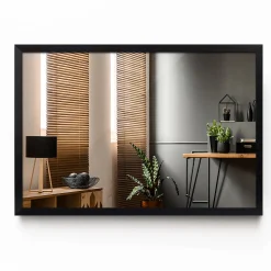 Miroir mural en bois MDF noir 70x50 cm pour salon