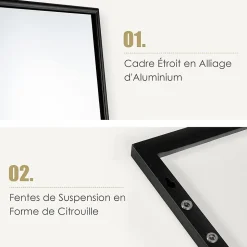 Miroir Mural Haute Définition avec Membrane Antidéflagrante Miroir Pleine Longueur Suspendu