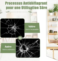 Miroir Mural Pleine Longueur 110x38cm Miroir rectangulaire sans Cadre avec Accessoires de Montage Mural Miroir Long