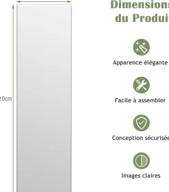 Miroir Mural Pleine Longueur 110x38cm Miroir rectangulaire sans Cadre avec Accessoires de Montage Mural Miroir Long