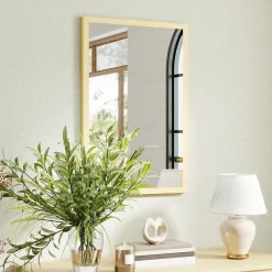 Miroir mural rectangulaire dim. 40L x 60H cm cadre effet bois naturel