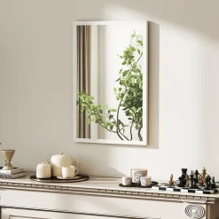 Miroir mural rectangulaire dim. 40L x 60H cm cadre bois blanc