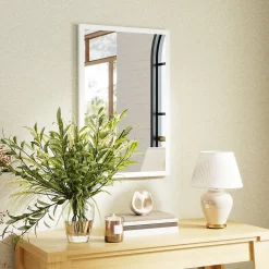 Miroir mural rectangulaire dim. 40L x 60H cm cadre bois blanc