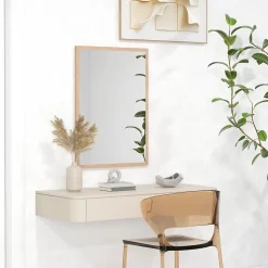 Miroir mural rectangulaire dim. 50L x 70H cm cadre MDF aspect bois clair