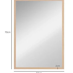 Miroir mural rectangulaire dim. 50L x 70H cm cadre MDF aspect bois clair