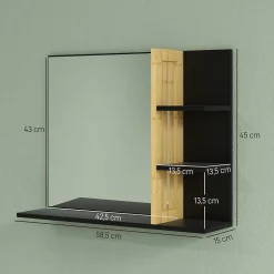 Miroir mural salle de bain - étagères - bambou verni MDF noir