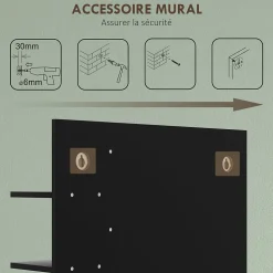 Miroir mural salle de bain - étagères - bambou verni MDF noir