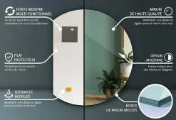 Miroir mural Tulup forme cercle coupé design 63x70 cm 1 pièce
