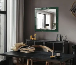 Miroir Mural Tulup 60x60 cm Feuilles Vertes Dorées Pour Chambre