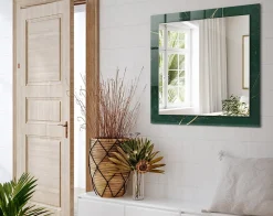 Miroir Mural Tulup 60x60 cm Feuilles Vertes Dorées Pour Chambre