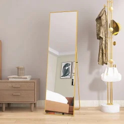 Miroir Pleine Longueur, 140 X 40 Cm, Haute Définition, Avec Support, Convient Pour Le Salon, Dorée