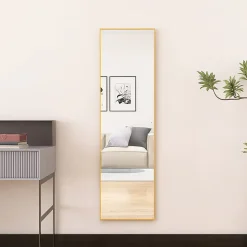 Miroir Pleine Longueur, 140 X 40 Cm, Haute Définition, Avec Support, Convient Pour Le Salon, Dorée