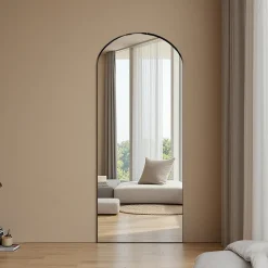 Miroir pleine longueur Arqué 180x80 cm, Grand Miroir Sur Pied, sur pied ou mural, cadre aluminium doré, Doré
