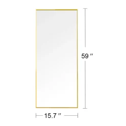 Miroir pleine longueur 150x40 cm, sur pied ou mural, cadre aluminium doré, grand miroir rectangulaire pour salon ou chambre