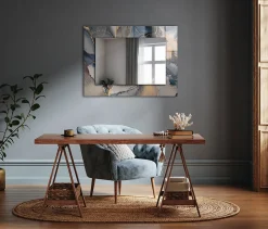 Miroir Rectangulaire Tulup 80x60 cm Art Abstrait Bleu Miroir Élégant Pour Dressing Pose Horizontale Ou Verticale