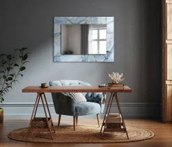 Miroir Rectangulaire Tulup 80x60 cm Motif Abstrait En Marbre Miroir Élégant Pour Dressing Pose Horizontale Ou Verticale