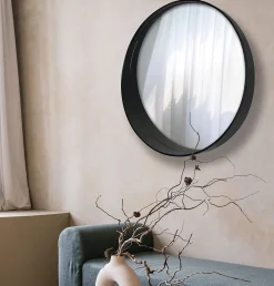 Miroir rond aspect bois noir Ø80cm Ariane