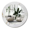 Miroir Rond Cadre Imprimé Design Wallfluent fi100 cm Marbre Blanc Tendance Boho Minimaliste Sans Joint