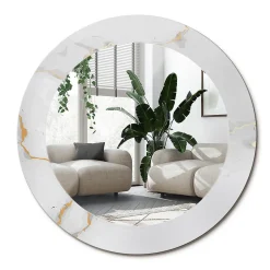 Miroir Rond Cadre Imprimé Design Wallfluent fi100 cm Marbre Blanc Tendance Boho Minimaliste Sans Joint