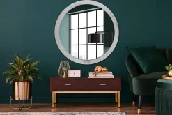 Miroir Rond Cadre Imprimé Design Wallfluent fi100 cm Marbre Blanc Tendance Boho Minimaliste Sans Joint