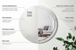 Miroir Rond Cadre Imprimé Design Wallfluent fi100 cm Marbre Blanc Tendance Boho Minimaliste Sans Joint