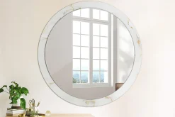 Miroir Rond Cadre Imprimé Design Wallfluent fi100 cm Marbre Blanc Tendance Boho Minimaliste Sans Joint