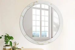 Miroir Rond Cadre Imprimé Design Wallfluent fi90 cm Marbre Blanc Tendance Boho Minimaliste Sans Joint