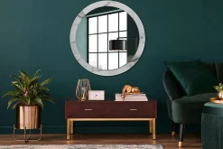 Miroir Rond Cadre Imprimé Design Wallfluent fi90 cm Marbre Blanc Tendance Boho Minimaliste Sans Joint