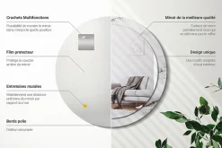 Miroir Rond Cadre Imprimé Design Wallfluent fi90 cm Marbre Blanc Tendance Boho Minimaliste Sans Joint