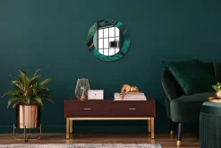 Miroir Rond Cadre Verre Imprimé Wallfluent fi50 cm Marbre Émeraude Petit Modèle Tendance Design Glamour