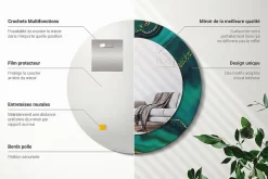 Miroir Rond Cadre Verre Imprimé Wallfluent fi50 cm Marbre Émeraude Petit Modèle Tendance Design Glamour