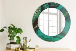 Miroir Rond Cadre Verre Imprimé Wallfluent fi50 cm Marbre Émeraude Petit Modèle Tendance Design Glamour