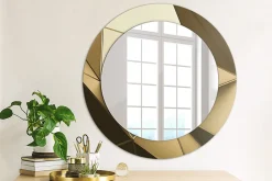 Miroir Rond Cadre Verre Imprimé Wallfluent fi60 cm Abstraction Moderne Standard Modèle Tendance Design Glamour