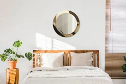 Miroir Rond Cadre Verre Imprimé Wallfluent fi60 cm Abstraction Moderne Standard Modèle Tendance Design Glamour