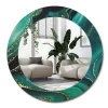 Miroir Rond Cadre Verre Imprimé Wallfluent fi90 cm Marbre Émeraude Grand Modèle Tendance Design Glamour