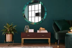 Miroir Rond Cadre Verre Imprimé Wallfluent fi90 cm Marbre Émeraude Grand Modèle Tendance Design Glamour