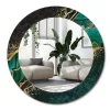Miroir Rond Cadre Verre Imprimé Wallfluent fi80 cm Vert Marbre Décoratif Modèle Tendance Design Glamour
