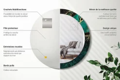 Miroir Rond Cadre Verre Imprimé Wallfluent fi80 cm Vert Marbre Décoratif Modèle Tendance Design Glamour