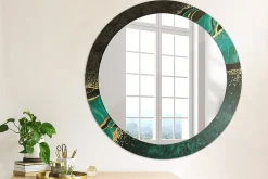 Miroir Rond Cadre Verre Imprimé Wallfluent fi80 cm Vert Marbre Décoratif Modèle Tendance Design Glamour