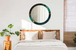 Miroir Rond Cadre Verre Imprimé Wallfluent fi80 cm Vert Marbre Décoratif Modèle Tendance Design Glamour
