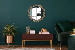 Miroir Rond Cadre Verre Imprimé Wallfluent fi60 cm Carreaux De Patchwork Standard Modèle Tendance Design Glamour