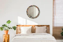 Miroir Rond Cadre Verre Imprimé Wallfluent fi60 cm Carreaux De Patchwork Standard Modèle Tendance Design Glamour